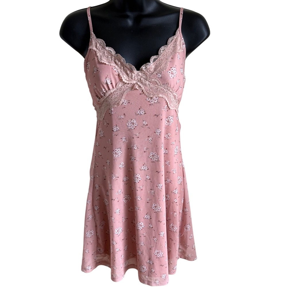 Y2K Slip Dress Baby Doll Floral Lace Trim Mini Lined Soft Girl Cottagecore‎ M